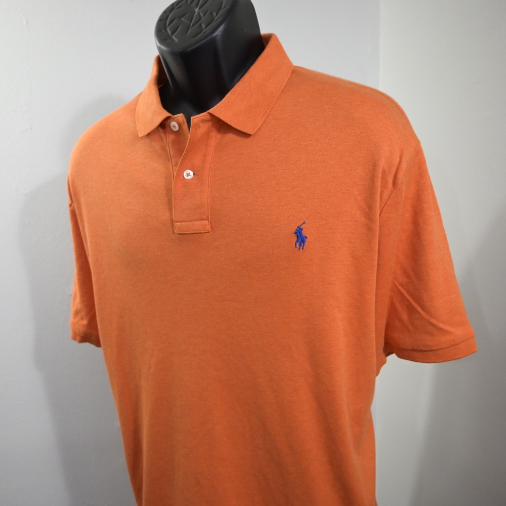 Polo Ralph Lauren Golf Polo Mens XL Orange Blue Pony Logo Short Sleeve Cotton